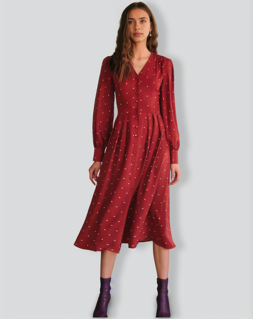 The Polka Dot Pleated Midi Dress