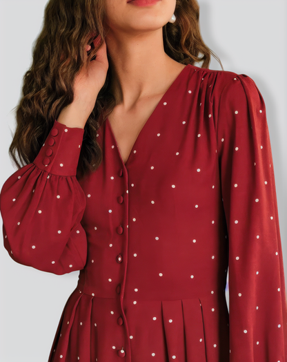 The Polka Dot Pleated Midi Dress