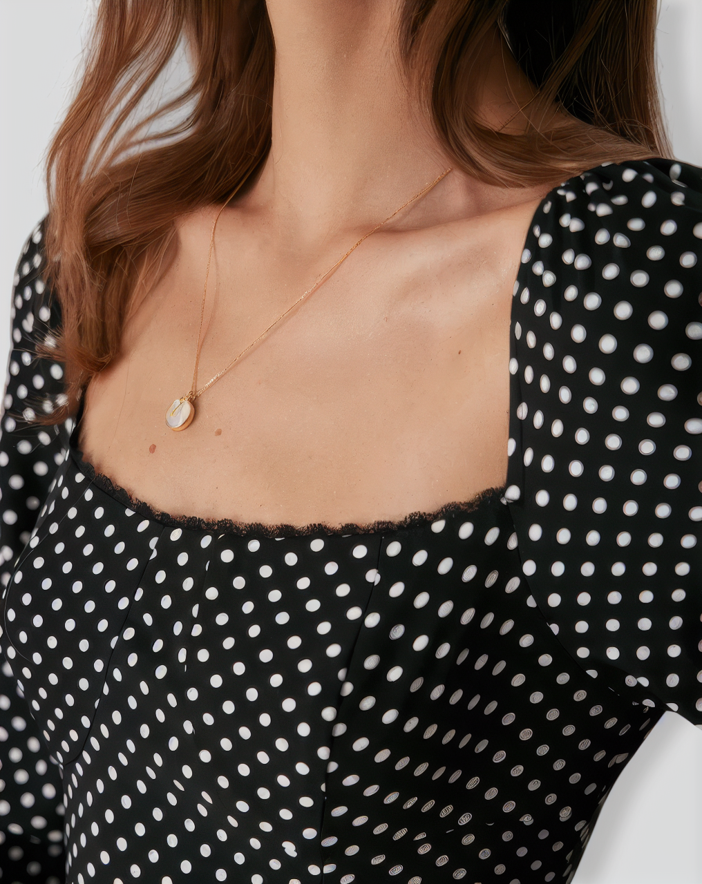 The Black Square Neck Polka Dot Maxi Dress