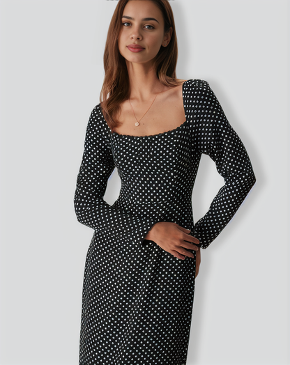 The Black Square Neck Polka Dot Maxi Dress
