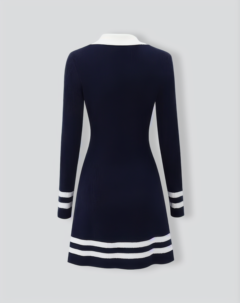 Navy Contrasting V Neck Striped Sweater Dress