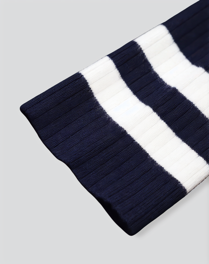 Navy Contrasting V Neck Striped Sweater Dress