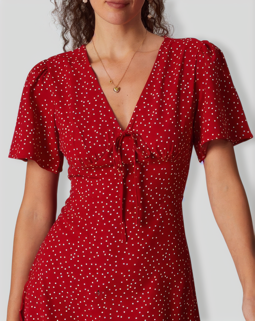 The Red V Neck Polka Dot Flounce Mini Dress