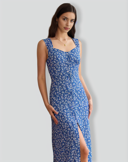 The Single-breasted Floral Midi Dress