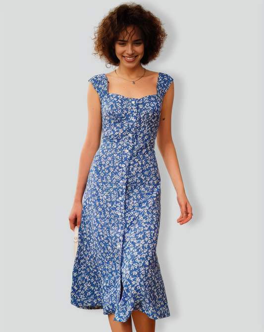 The Single-breasted Floral Midi Dress