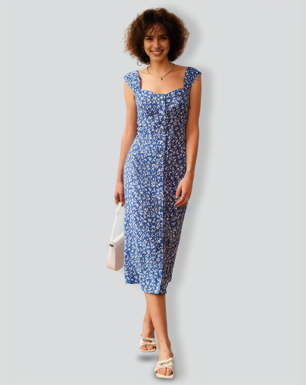 The Single-breasted Floral Midi Dress