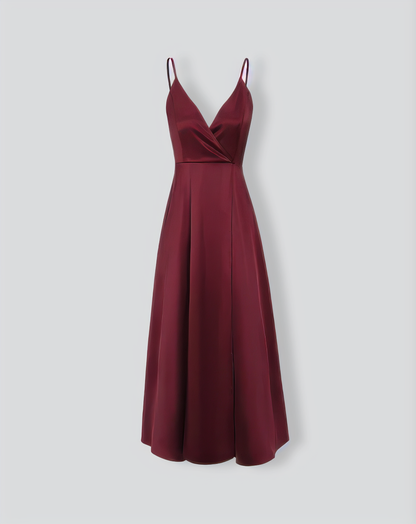 Red Satin Slit Maxi Dress