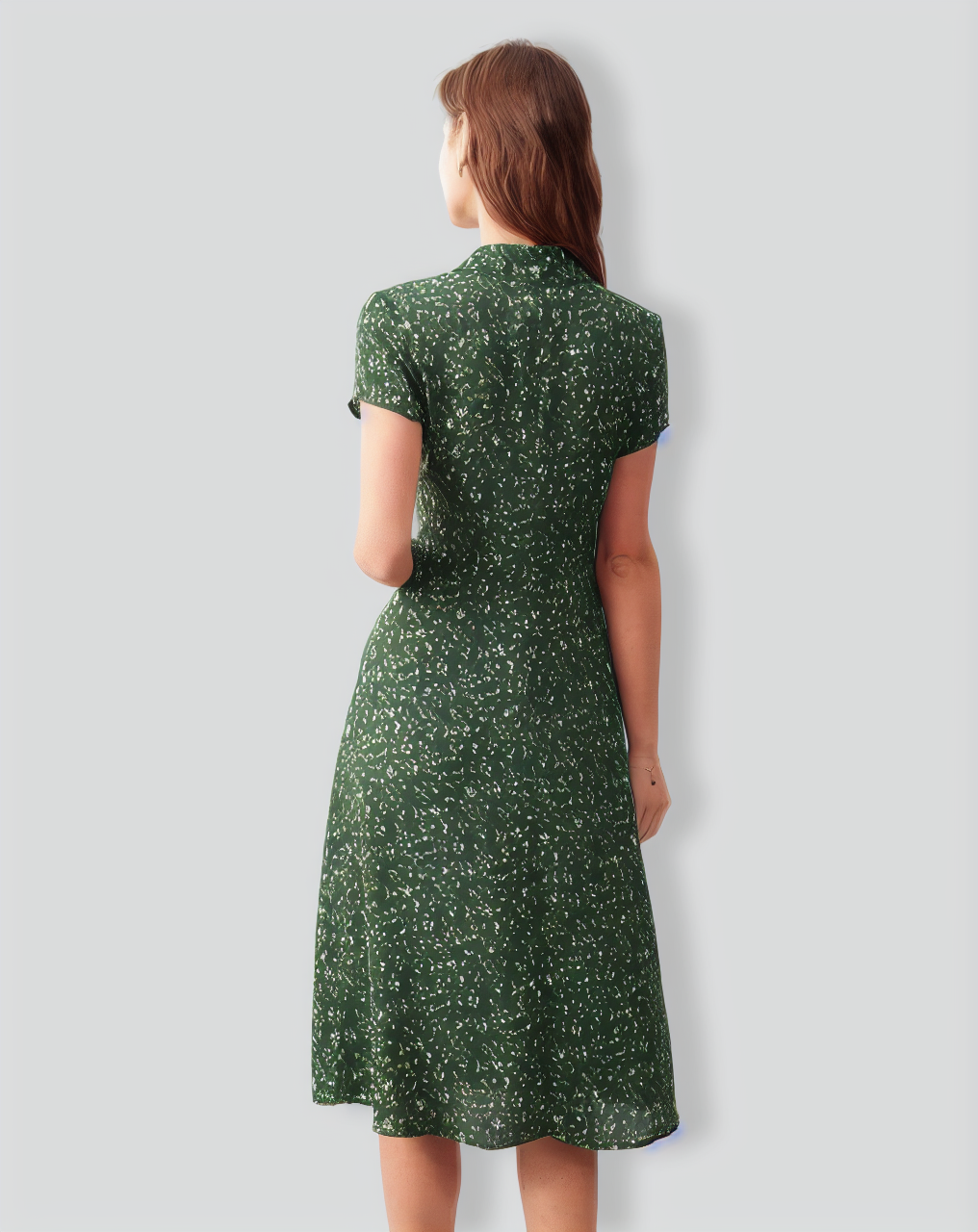 The Green Lapel Button Up Floral Midi Dress