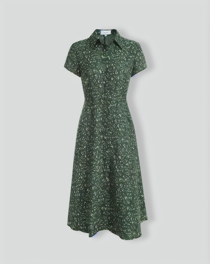 The Green Lapel Button Up Floral Midi Dress