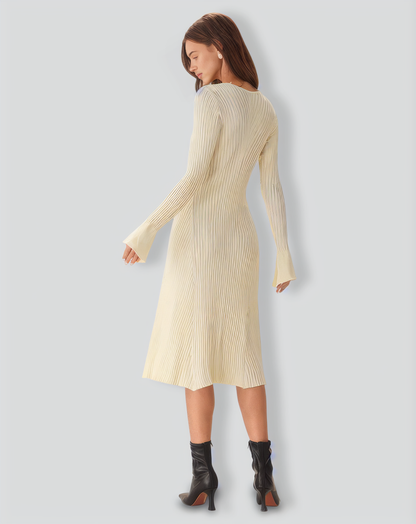 Apricot V-Neck Bell Sleeve Sweater Dress