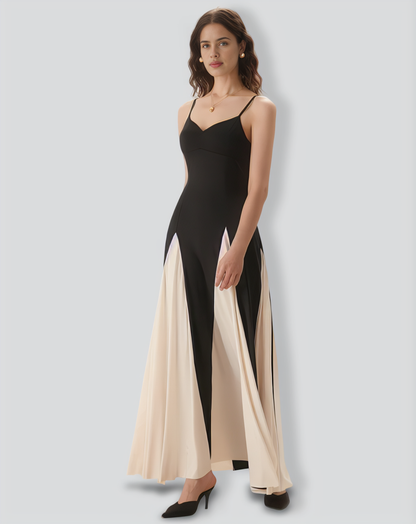 Women's Black Contrasting Pleated Slip Maxi Dress