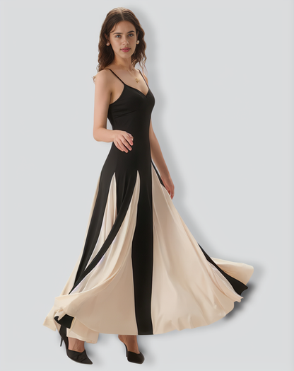 Women's Black Contrasting Pleated Slip Maxi Dress