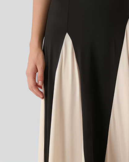 Women's Black Contrasting Pleated Slip Maxi Dress