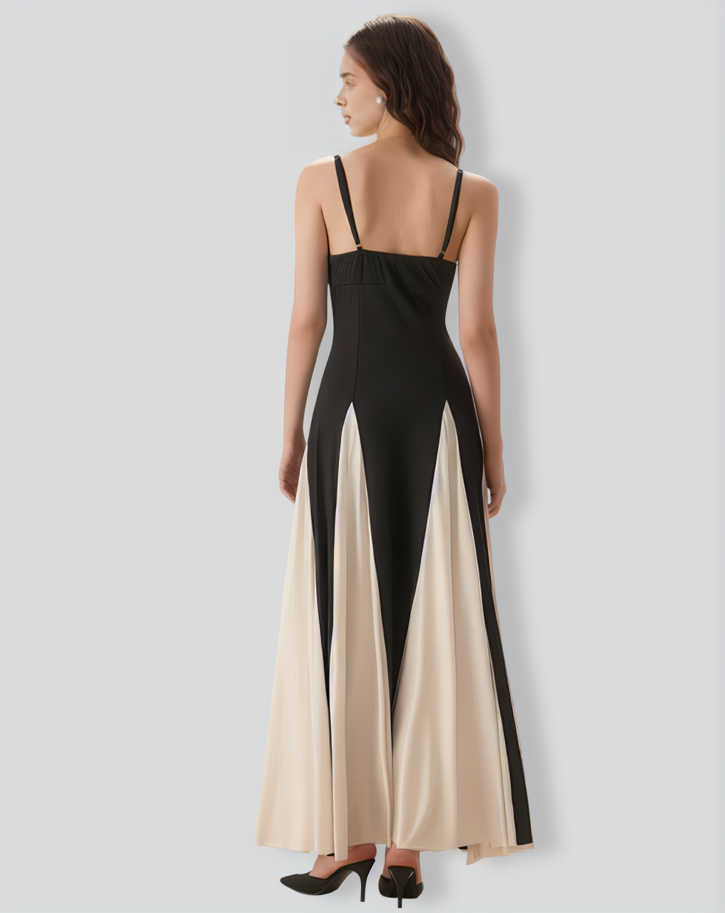 Women's Black Contrasting Pleated Slip Maxi Dress