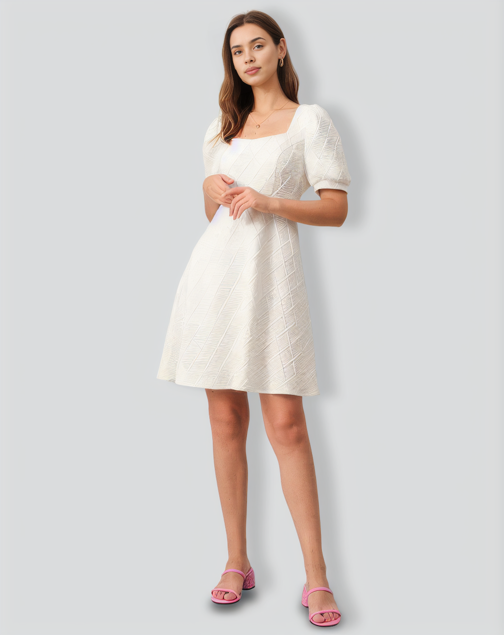 The Solid Textured Puff Sleeve Mini Dress