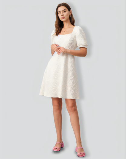 The Solid Textured Puff Sleeve Mini Dress