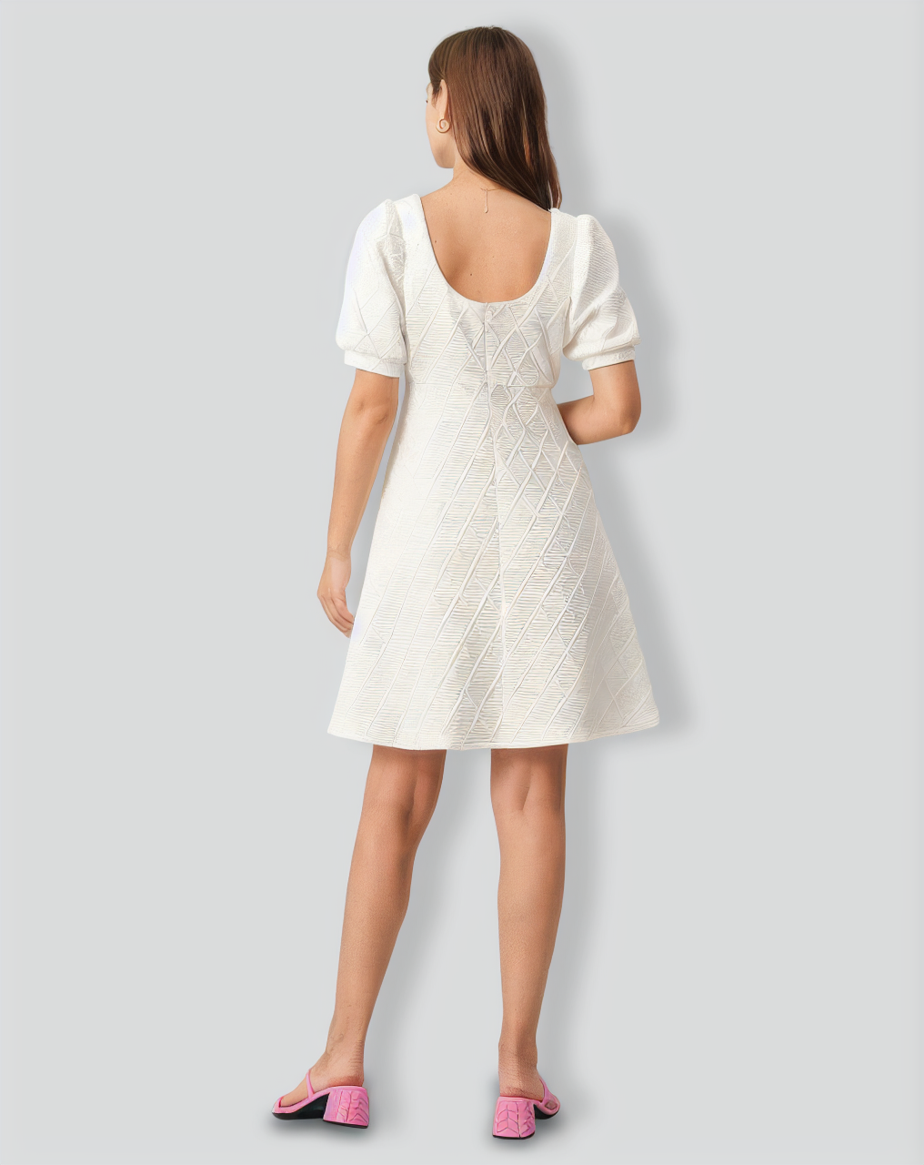 The Solid Textured Puff Sleeve Mini Dress