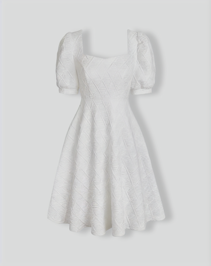 The Solid Textured Puff Sleeve Mini Dress