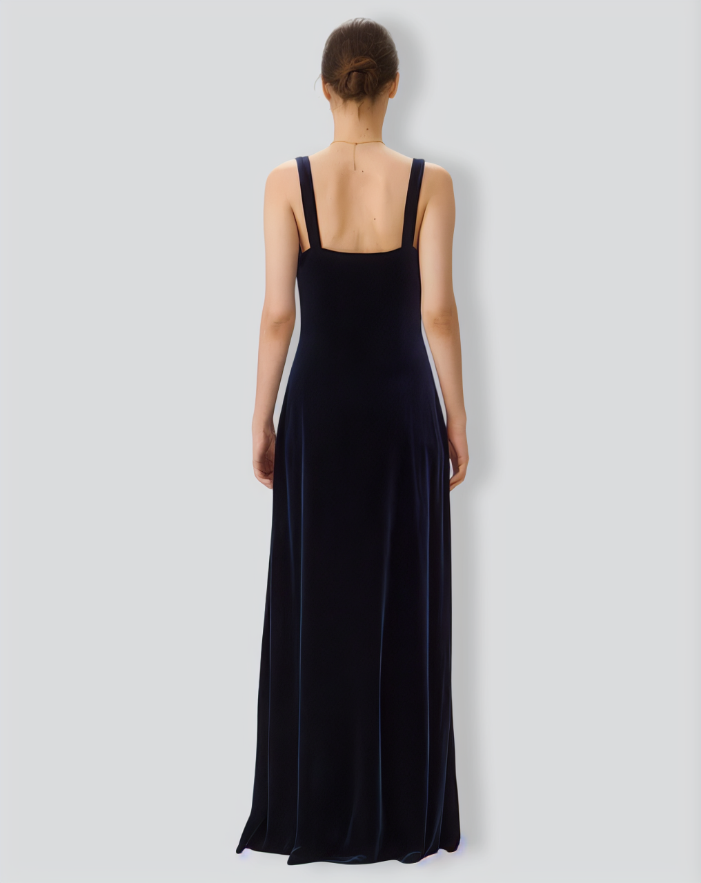 Navy Cowl Neck Velvet Maxi Dress