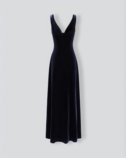 Navy Cowl Neck Velvet Maxi Dress