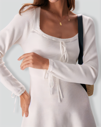 The White Square Neck Sweater Mini Dress