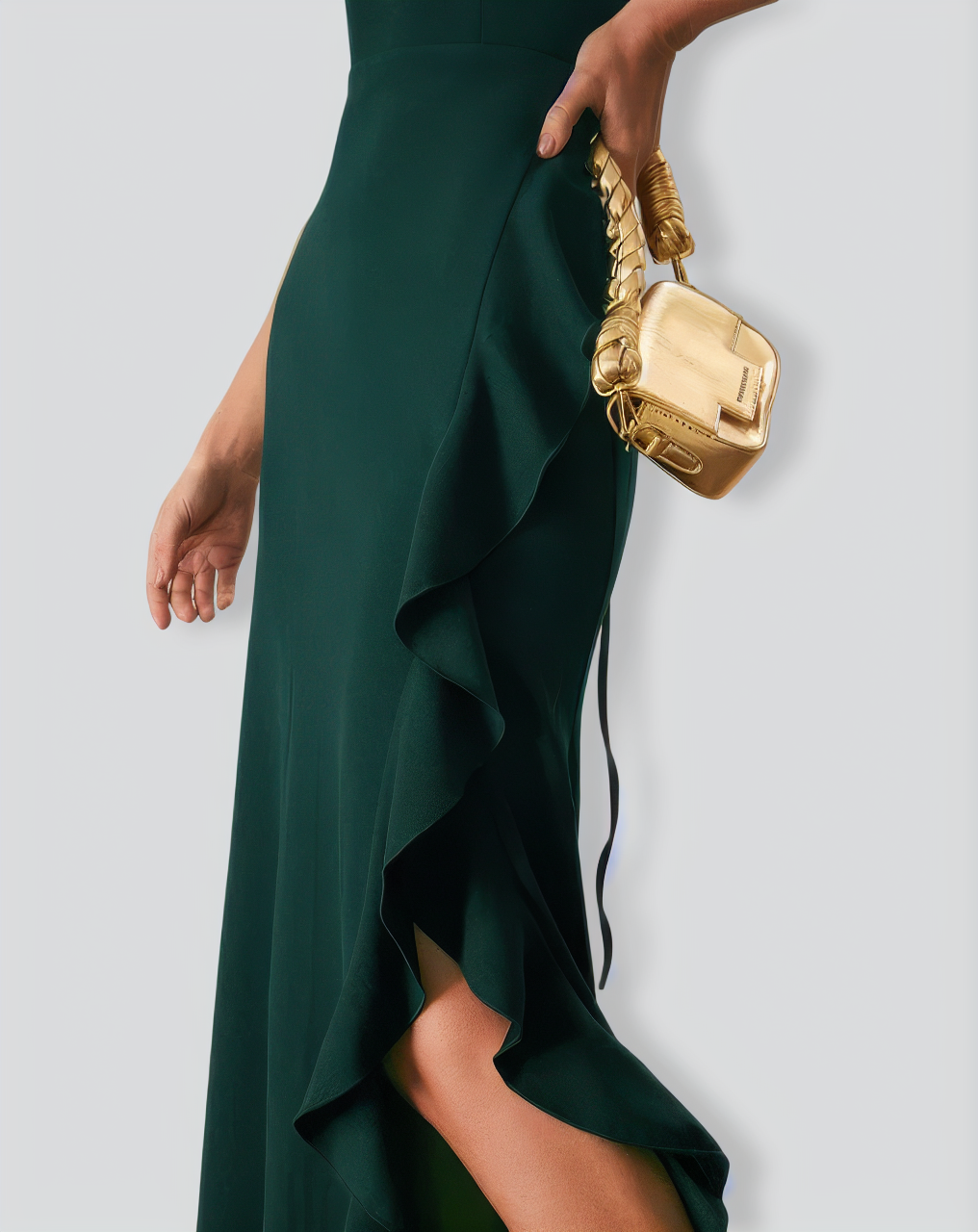 Green Ruffle Cross Back Strap Maxi Dress