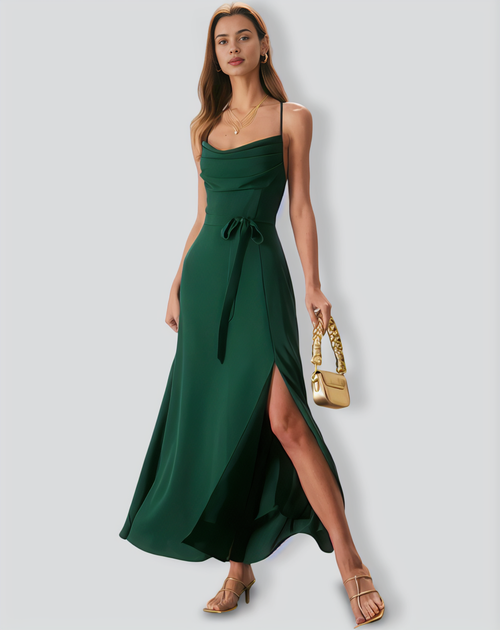 Green Cowl Neck Cutout Back Maxi Dress