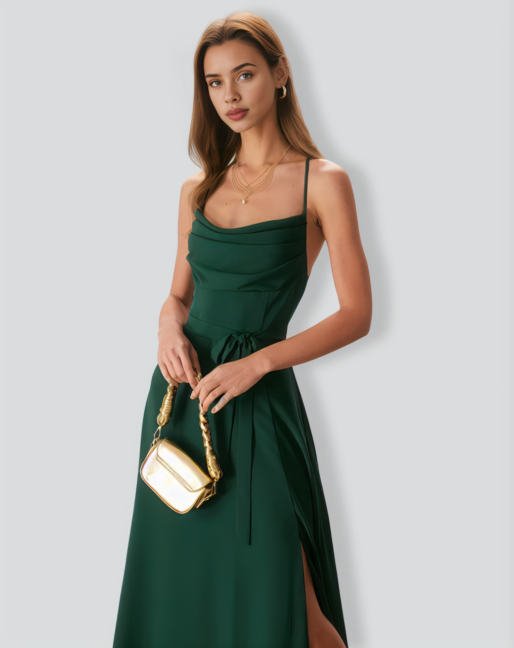 Green Cowl Neck Cutout Back Maxi Dress