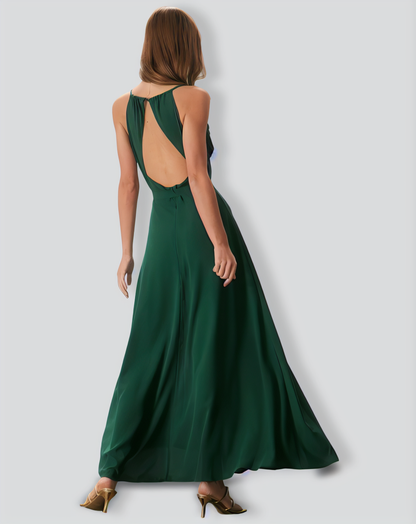 Green Cowl Neck Cutout Back Maxi Dress
