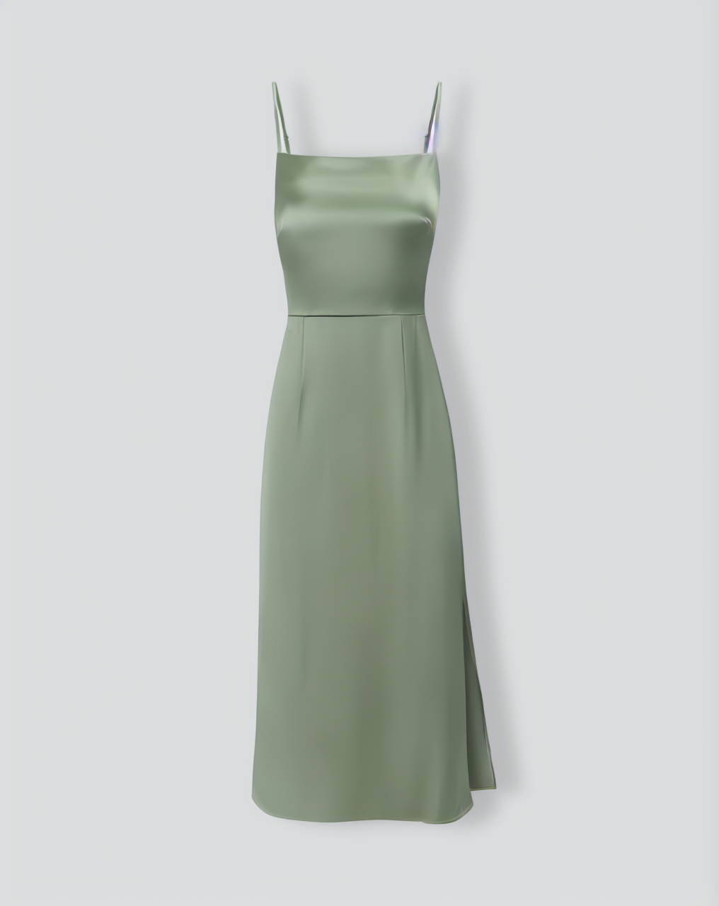 The Green Square Neck Satin Slip Midi Dress