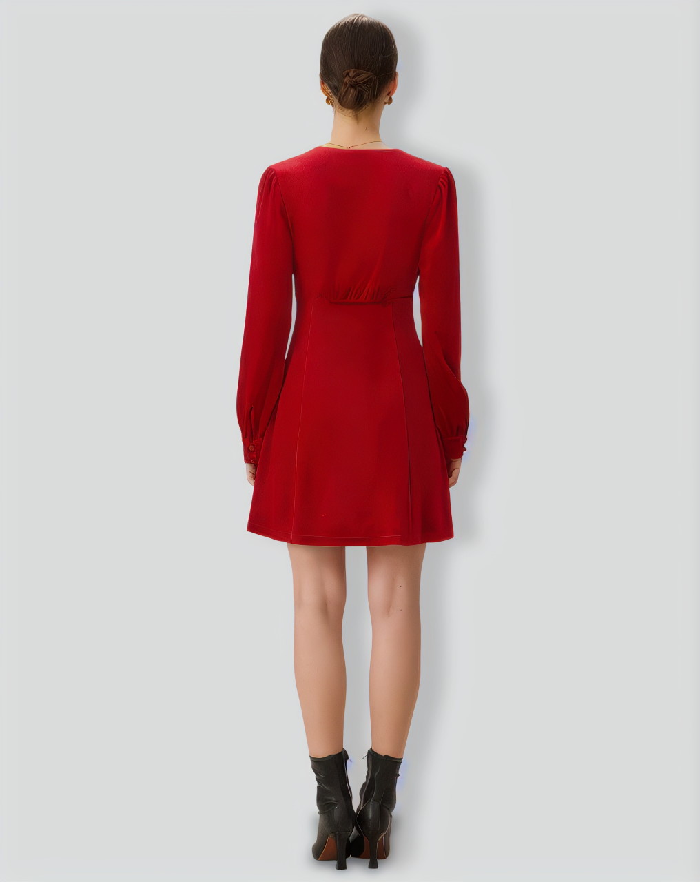 Red Velvet Puffed Sleeve A-Line Mini Dress
