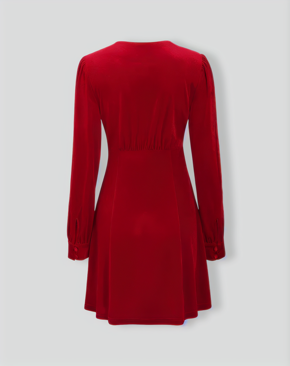 Red Velvet Puffed Sleeve A-Line Mini Dress
