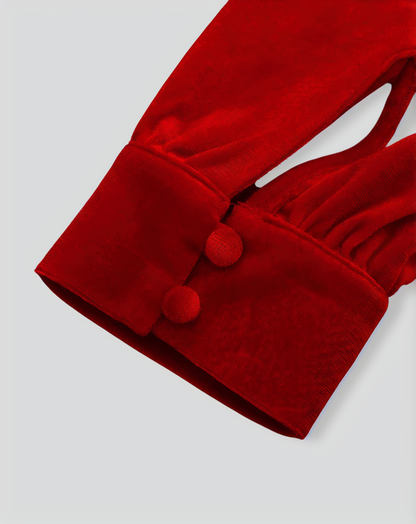 Red Velvet Puffed Sleeve A-Line Mini Dress