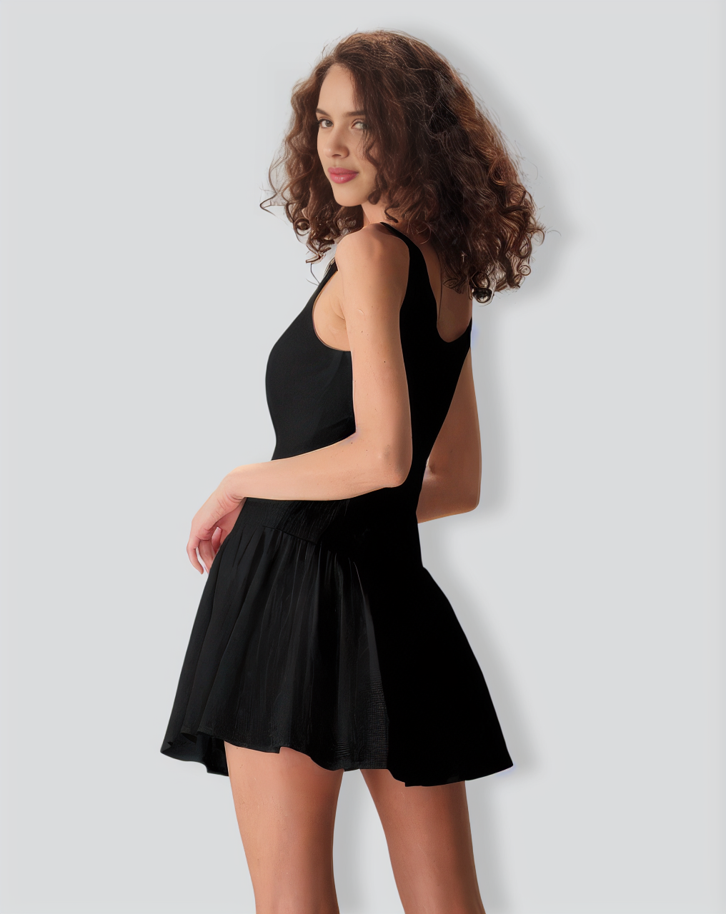 Women's Black Boat Neck Jacquard Cotton Mini Dress