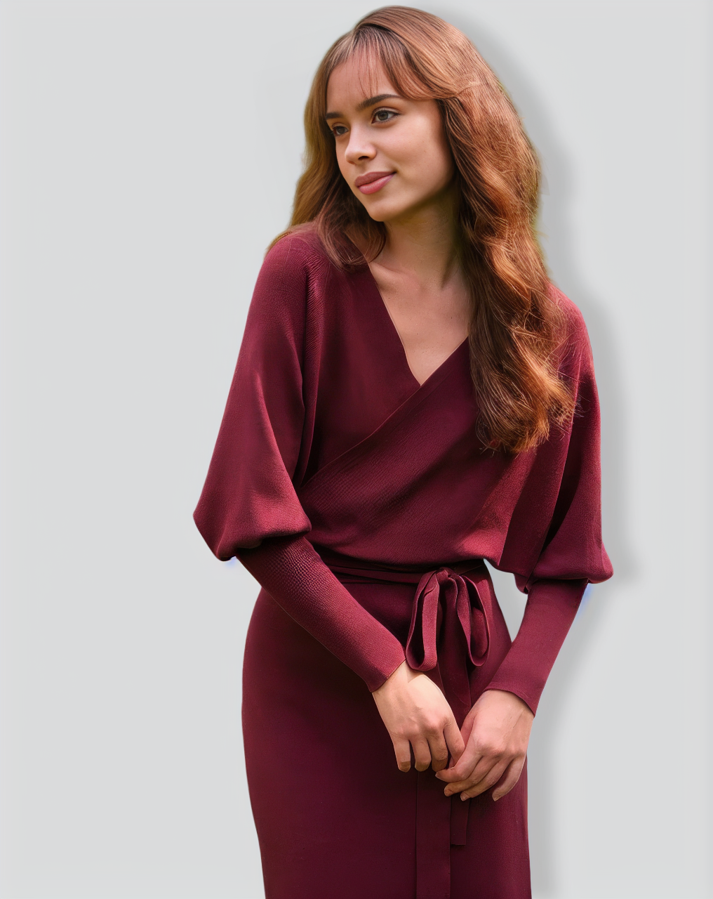 The Wine Red Wrap Sweater Midi Dress
