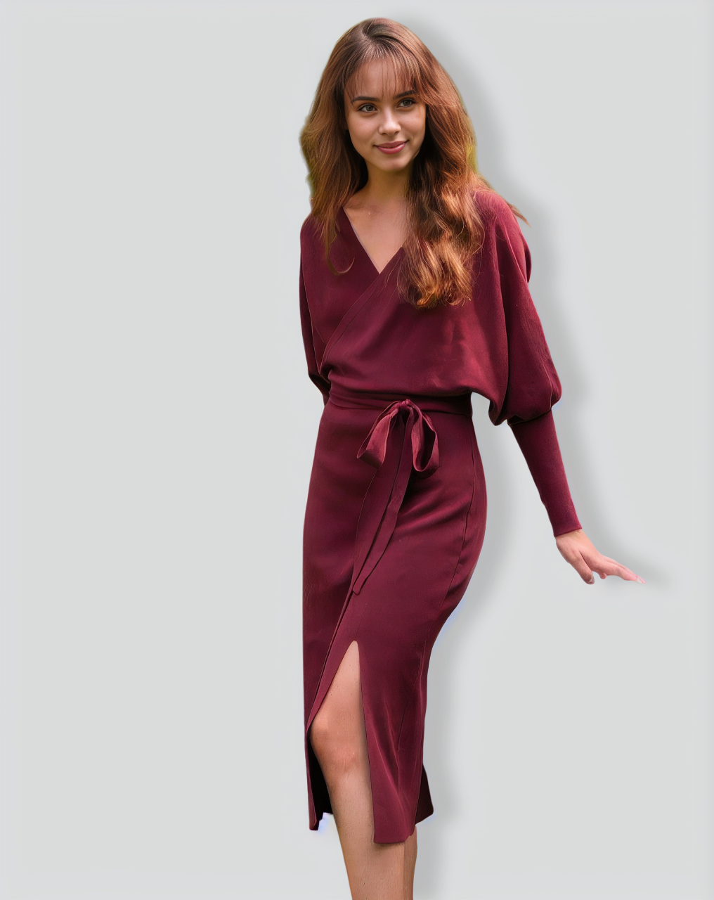 The Wine Red Wrap Sweater Midi Dress