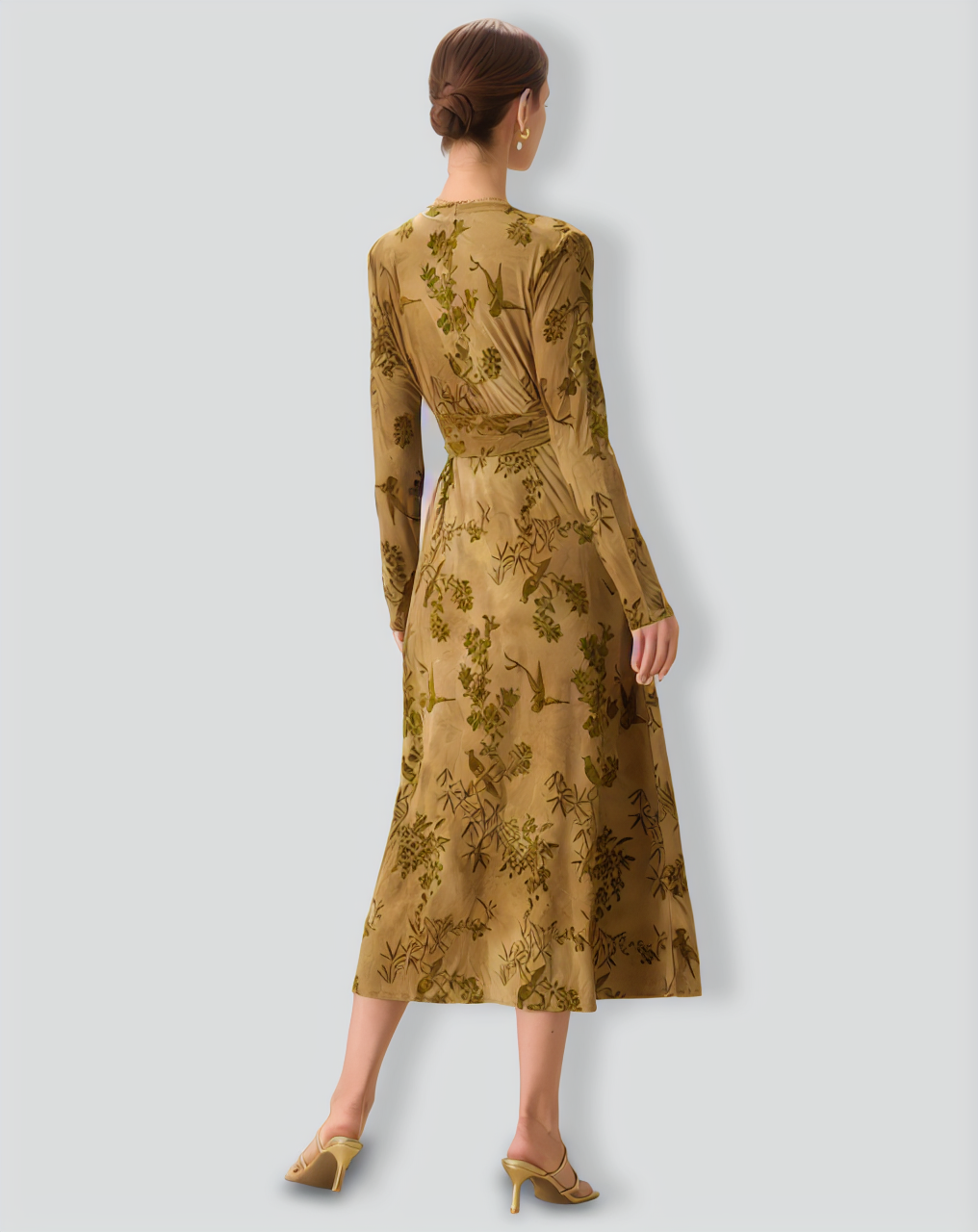 Women's Yellow Ruched Wrap Midi Dress