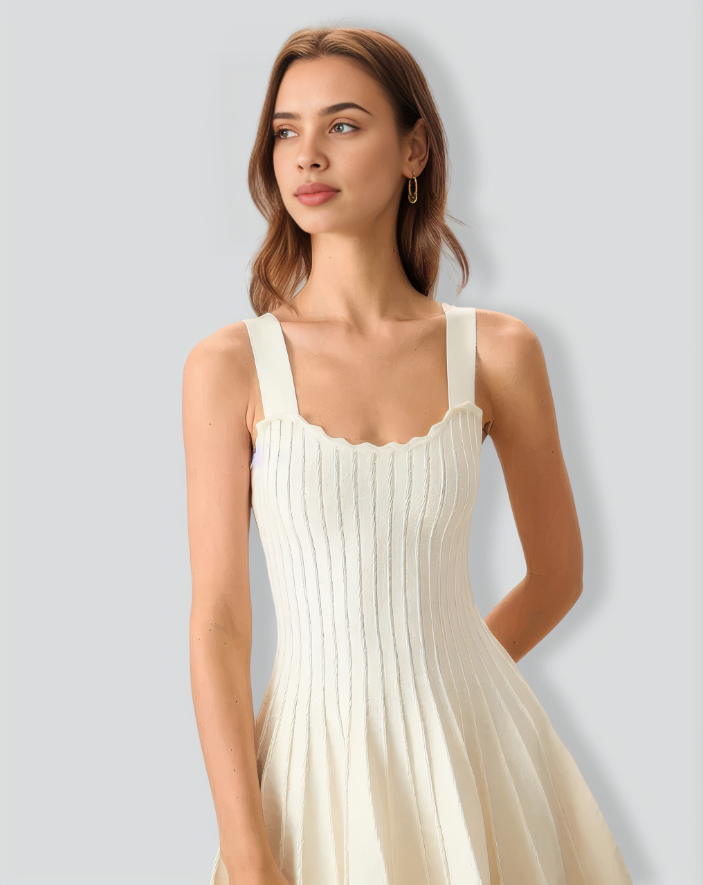 Women's Beige Knitted Sweater Dress