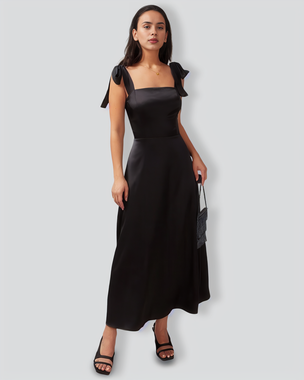 The Black Tie Strap Satin Maxi Dress