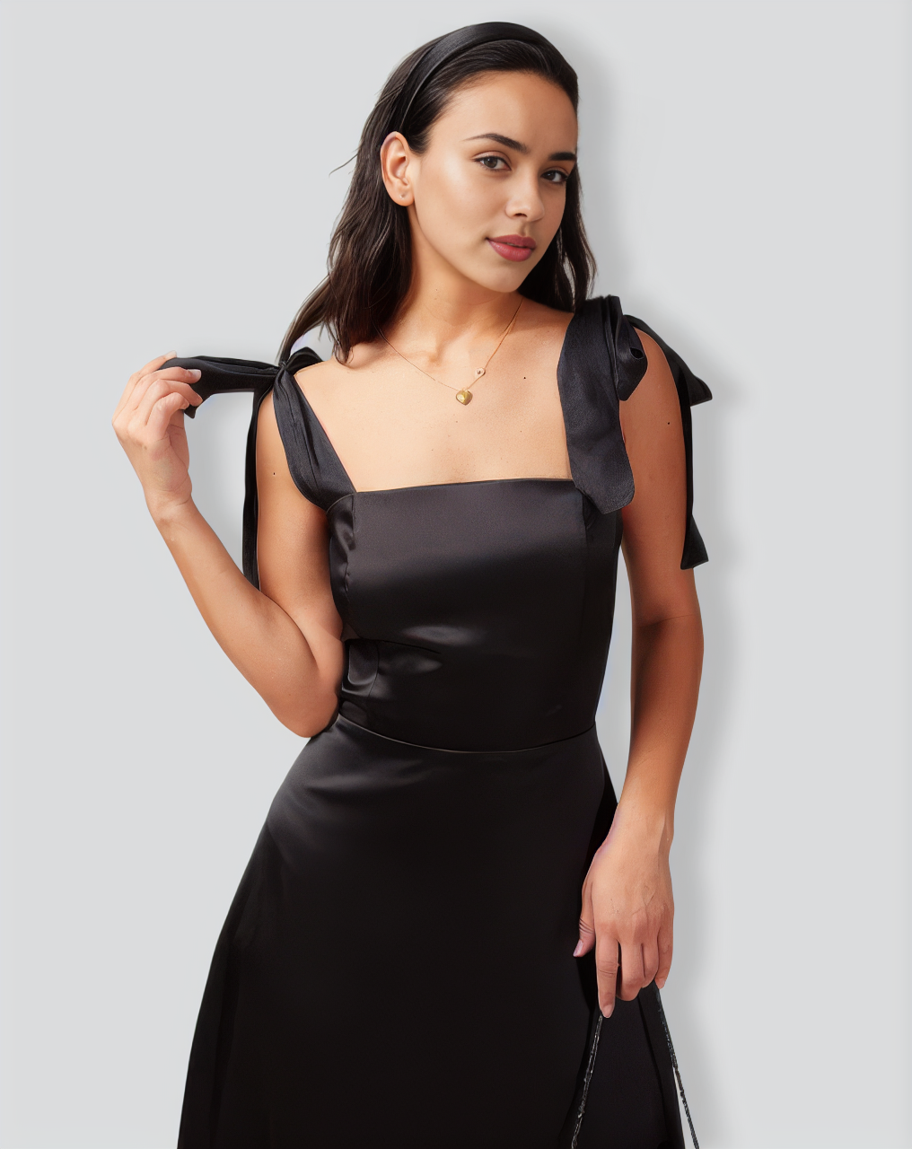 The Black Tie Strap Satin Maxi Dress