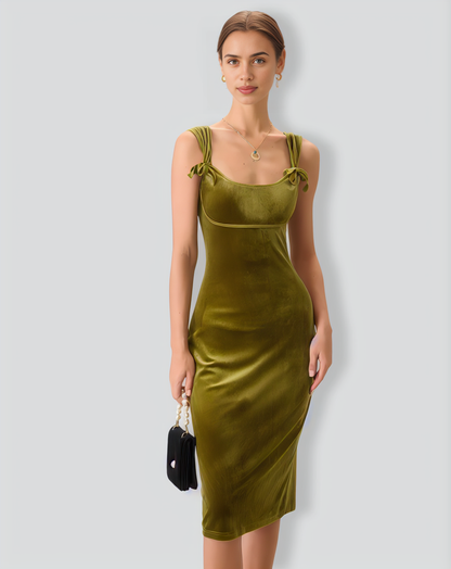 Green Velvet Bodycon Midi Dress