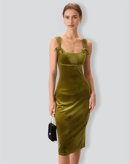 Green Velvet Bodycon Midi Dress