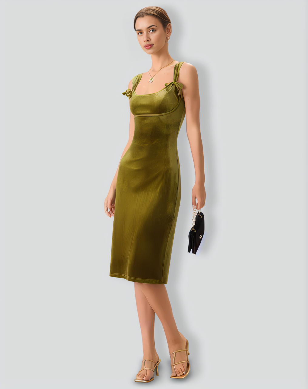 Green Velvet Bodycon Midi Dress