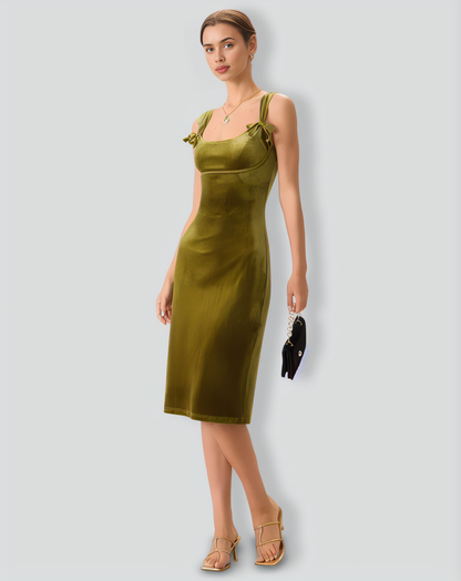 Green Velvet Bodycon Midi Dress
