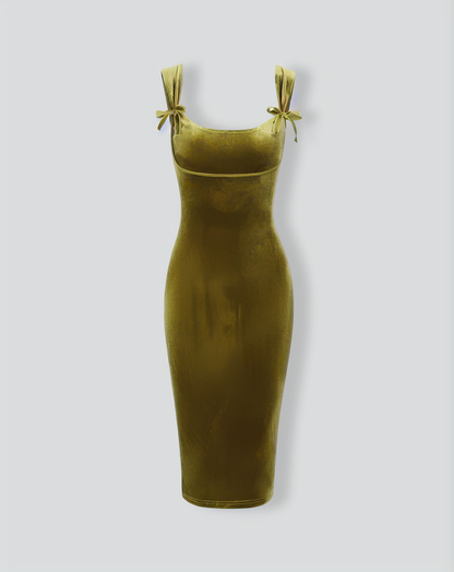 Green Velvet Bodycon Midi Dress
