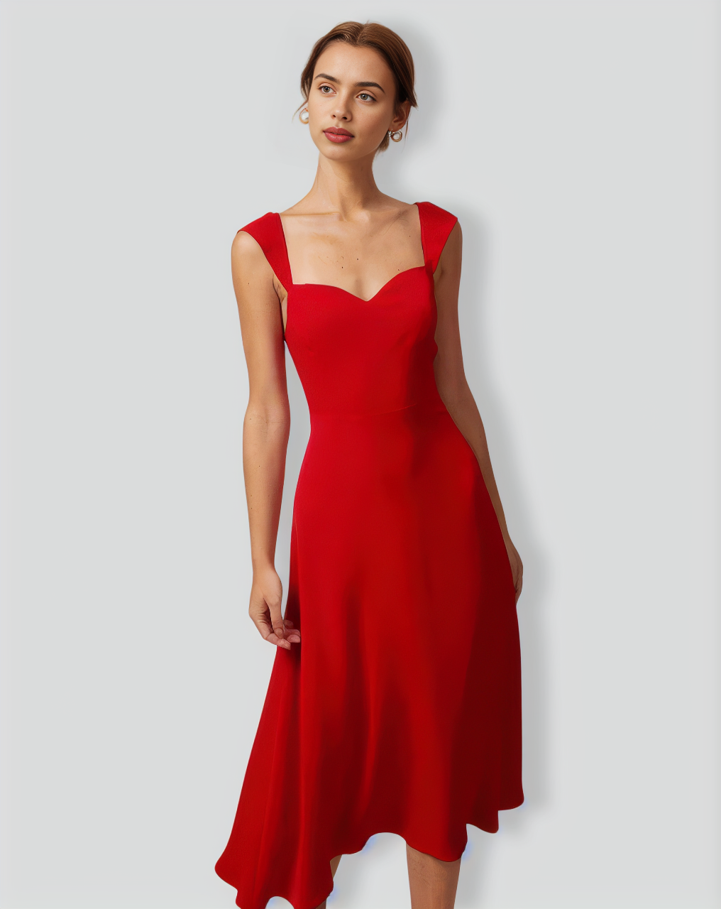 The Red Sweetheart Neck Cap Sleeve Midi Dress