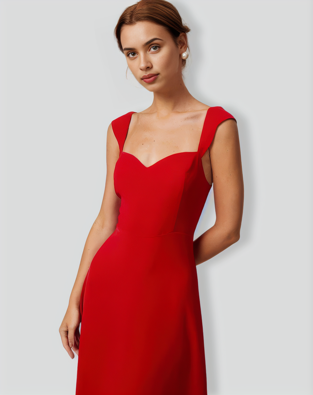 The Red Sweetheart Neck Cap Sleeve Midi Dress