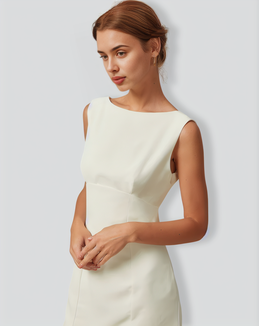 The Beige Boat Neck Back Bowknot Mini Dress
