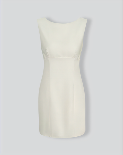 The Beige Boat Neck Back Bowknot Mini Dress