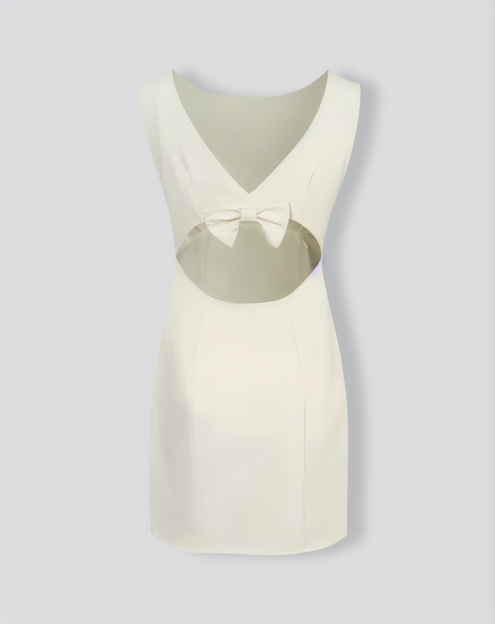 The Beige Boat Neck Back Bowknot Mini Dress